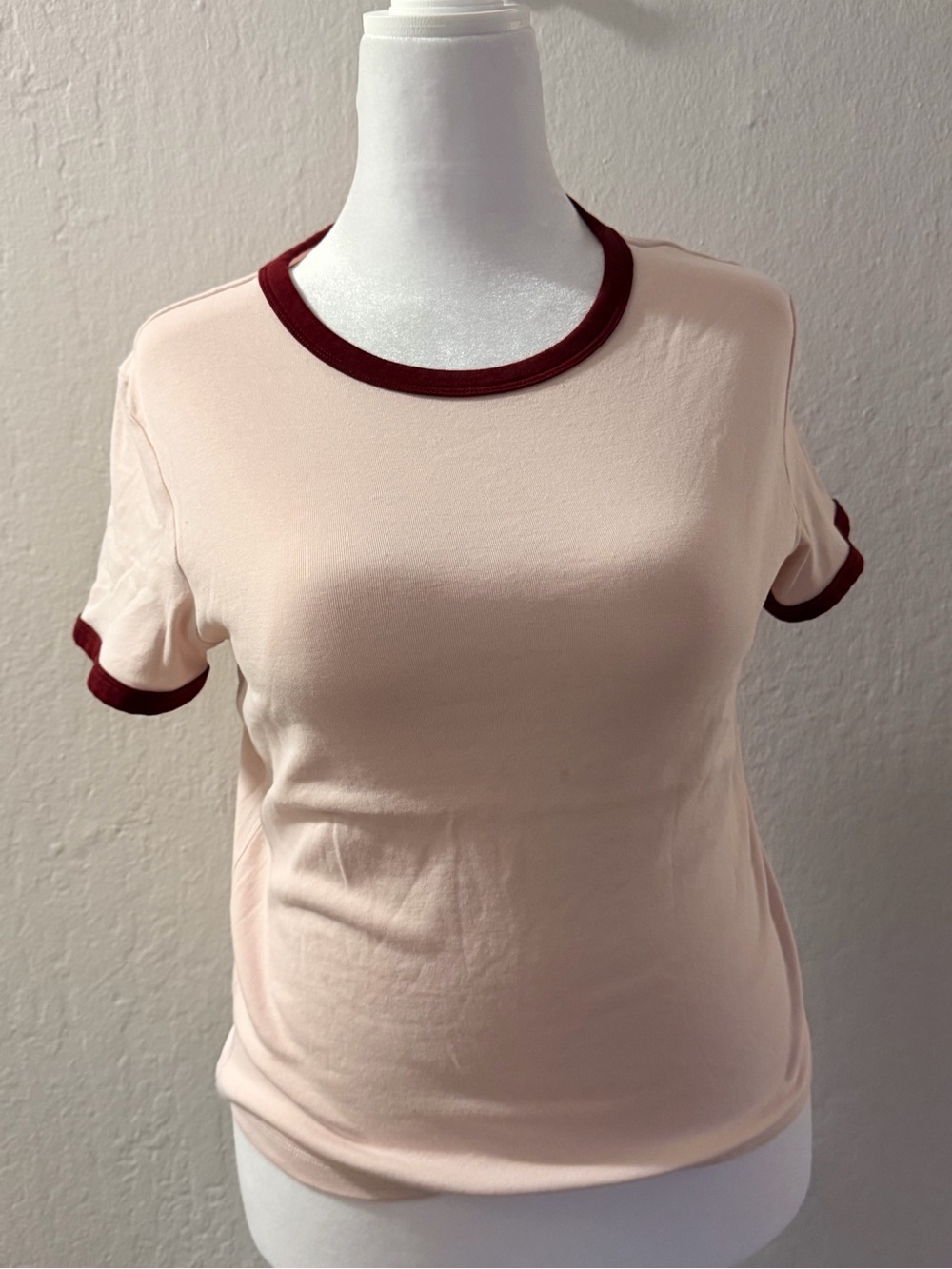 H&M Pale Pink Ringer Tee with Maroon Trim